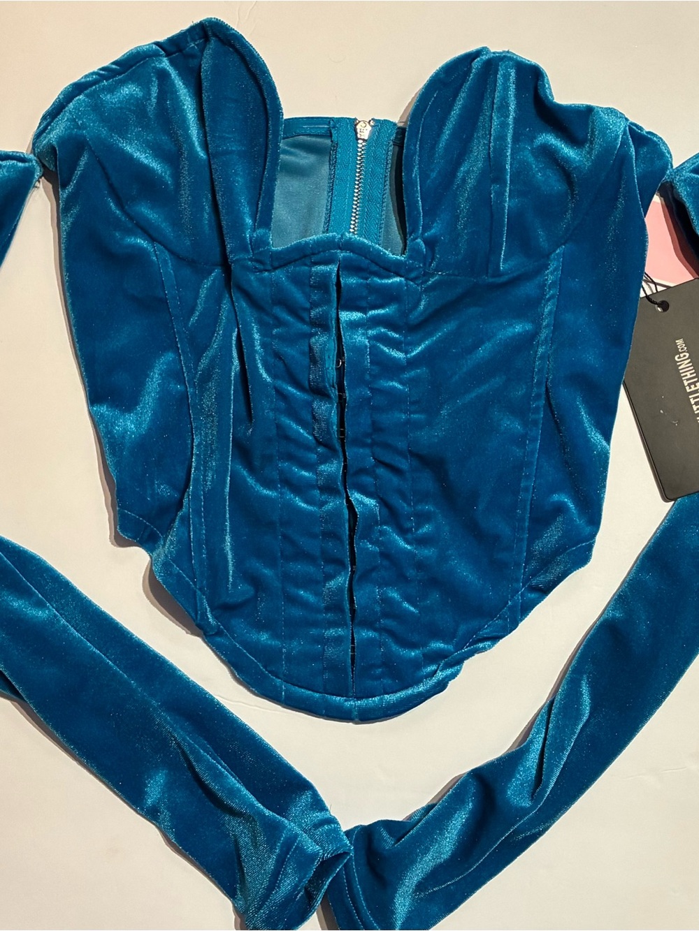 PrettyLittleThing Teal Velvet Corset Crop Top
